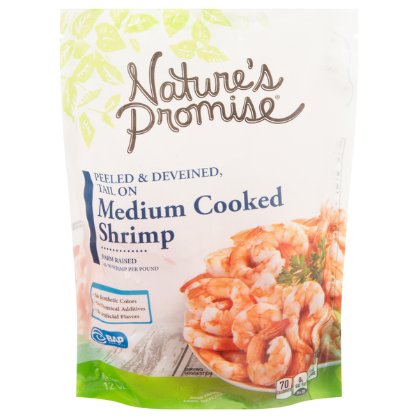 Nature's Promise Cooked Peeled & Deveined Tail On Medium Shrimp Frozen