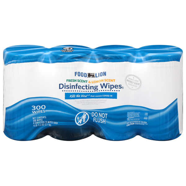 Food Lion Fresh & Lemon Scent Disinfecting Wipes - 75 ct ea - 4 pk