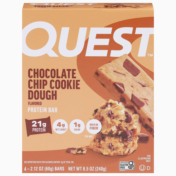 Quest Keto Friendly Chocolate Chip Cookie Dough 21g Protein Bars - 4 ct