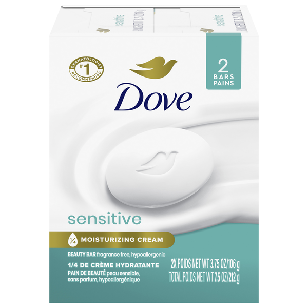 Dove Sensitive Skin Fragrance Free Beauty Soap Bars - 2 ct
