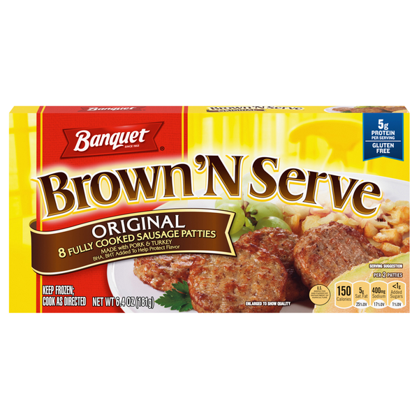 Banquet Brown 'N Serve Original Breakfast Sausage Patties - 8 ct Frozen
