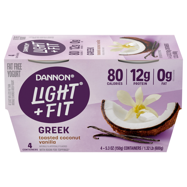 Dannon Light + Fit Fat Free Toasted Coconut Vanilla Greek Yogurt Cup 4 ct