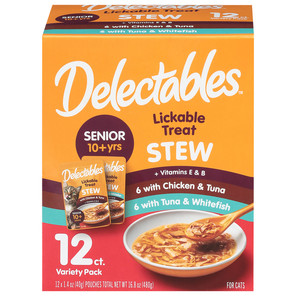 Delectables Stew Senior 10 yrs+ Variety Pack Lickable Cat Treat - 12 ct