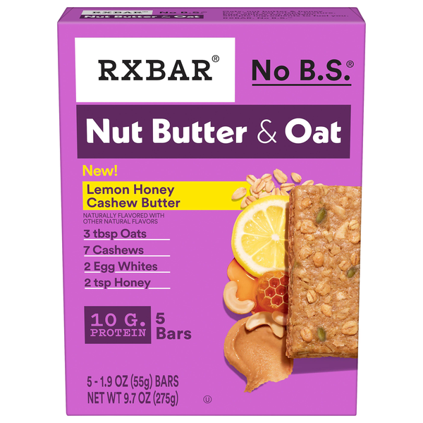 RXBAR Nut Butter & Oat Lemon Honey Cashew Butter Protein Bar - 5 ct