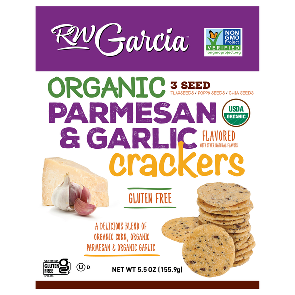 RW Garcia Organic Gluten Free Parmesan & Garlic Crackers