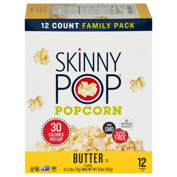 SkinnyPop Gluten Free Butter Microwave Popcorn Family Pack - 12 ct