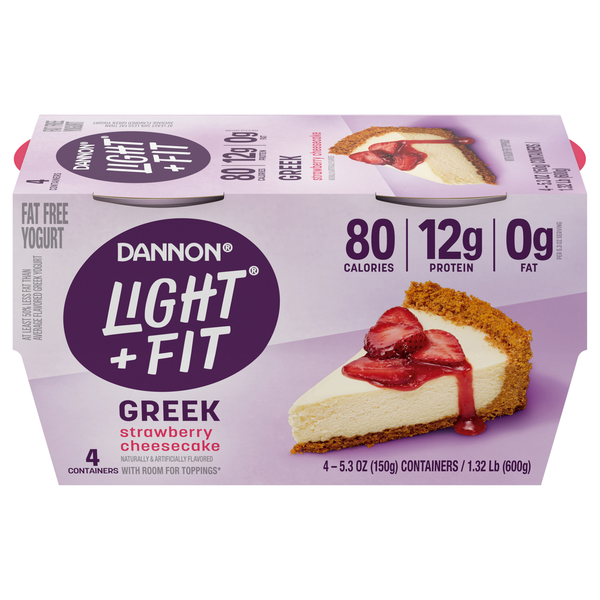 Dannon Light + Fit Fat Free Strawberry Cheesecake Greek Yogurt Cups - 4 ct