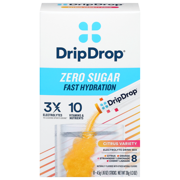 DripDrop Zero Sugar Citrus Variety Electrolyte Drink Mix - 8 ct