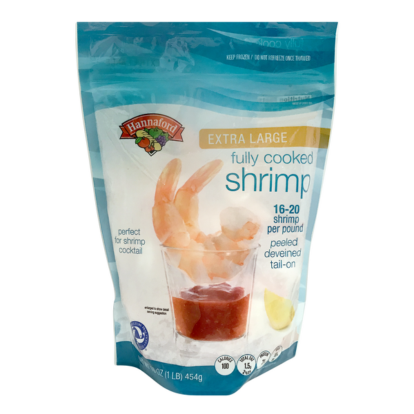 Hannaford Farm Raised Cooked Tail-On Peeled XL Shrimp 16-20 ct Frozen