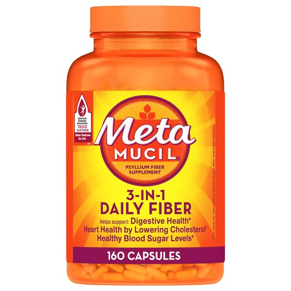 MetaMucil 3-in-1 Psyllium Fiber Supplement Capsules