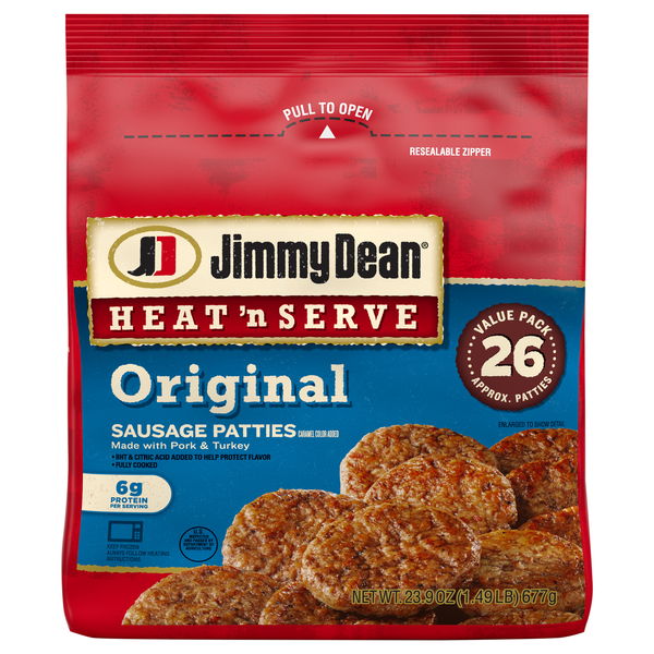 Jimmy Dean Heat 'n Serve Original Breakfast Sausage Patties - 26 ct Frozen