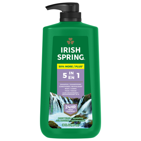 Irish Spring Men 5-in-1 Shampoo Conditioner Face Deodorizer & Body Wash