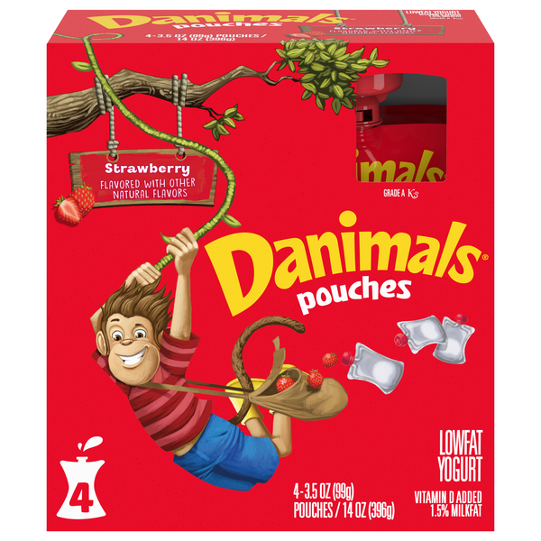 Danimals Low Fat Strawberry Yogurt Pouches - 4 ct