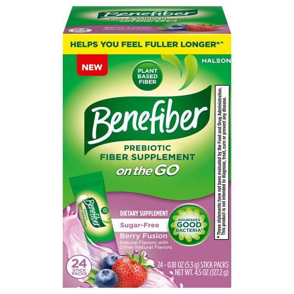 Benefiber Sugar Free Berry Fusion Prebiotic Fiber Supplement Mix - 24 ct
