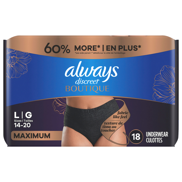 Always Discreet Boutique Women's Incontinence Underwear Black L