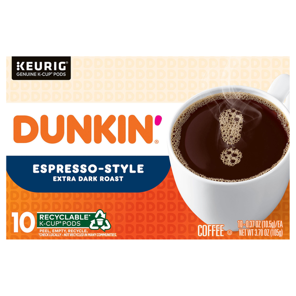 Save on Dunkin' EspressoStyle Extra Dark Roast Ground Coffee KCup