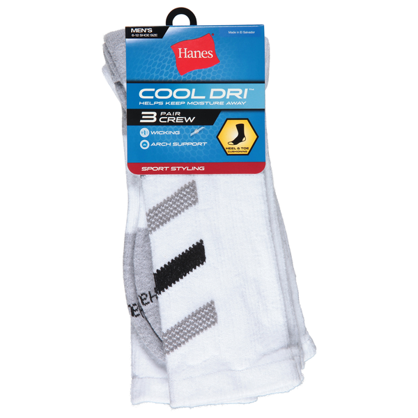 Hanes Men's Cool Dri Crew Socks Size 6-12 White