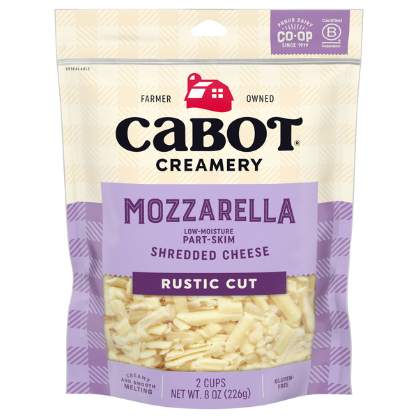 Cabot Creamery Rustic Cut Shredded Part Skim Mozzarella Cheese