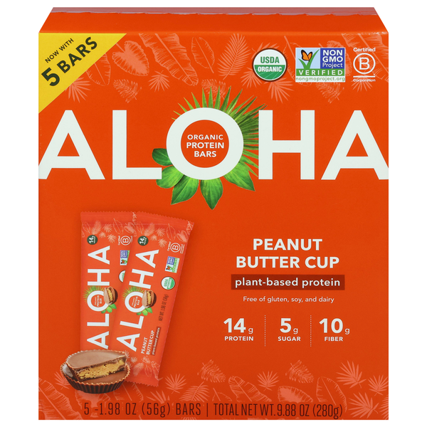 ALOHA Organic Peanut Butter Butter Cup 14g Plant-Based Protein Bar - 5 ct
