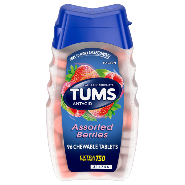 TUMS Antacid Calcium Carbonate Extra Strength 750 Assorted Berries