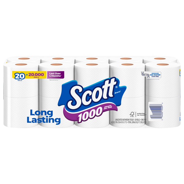 Scott 1000 1-Ply Toilet Paper Unscented - 20 ct