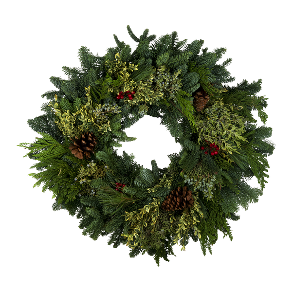 Holiday Christmas Fir Wreath Plain 22 Inch Diameter Fresh