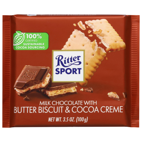 Ritter Sport Milk Chocolate with Butter Biscuit & Coca Creme Candy Bar