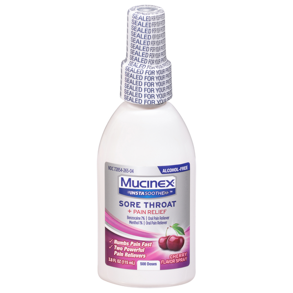Mucinex InstaSoothe Cherry Flavor Sore Throat + Pain Relief Spray