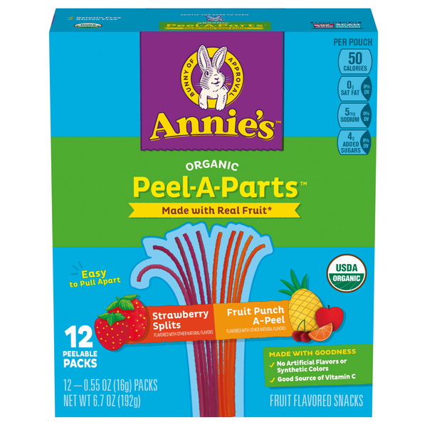 Annie's Peel-A-Parts Strawberry Fruit Punch Fruit Strings Snacks - 12 ct