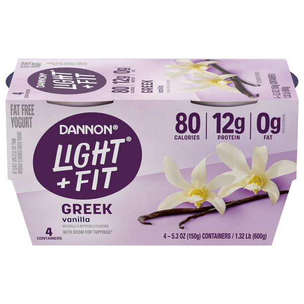 Dannon Light + Fit Fat Free Vanilla Greek Yogurt Cup - 4 ct