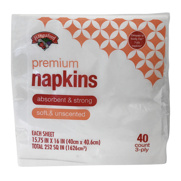 Hannaford Premium Dinner Napkins 3-Ply Unscented