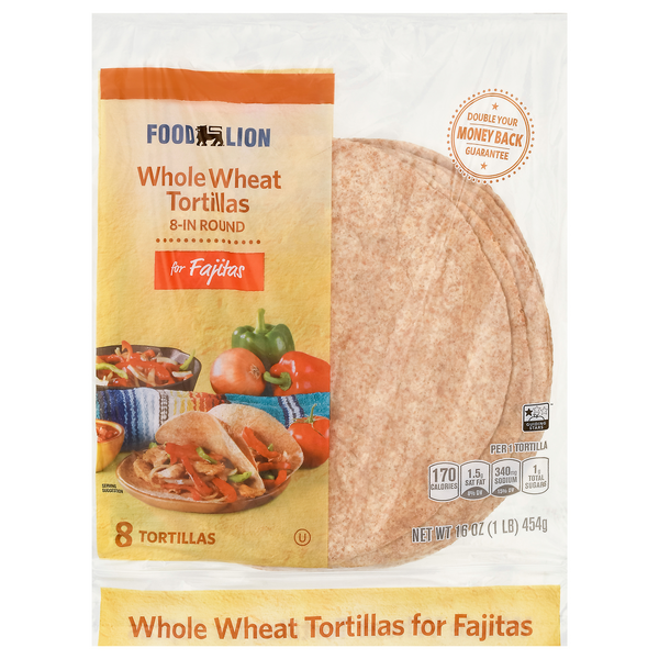 Save on Food Lion Tortillas Whole Wheat Fajita Size 8 Inch 8 ct Order Online Delivery Food Lion