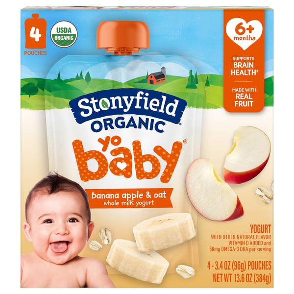 Stonyfield Organic YoBaby Whole Milk Banana & Oat Yogurt Pouch - 4 ct