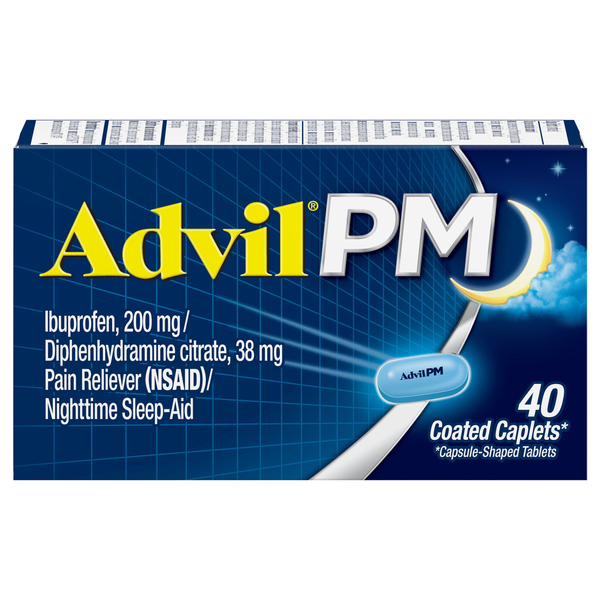 Advil PM Ibuprofen Pain Relief 200 mg Coated Caplets