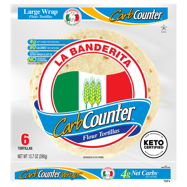 La Banderita Carb Counter Keto Large Wrap Flour Tortillas 10 Inch - 6 ct