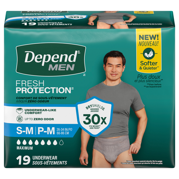 Depend Men's Fresh Protection Incontinence Underwear Maximum Gray S/M