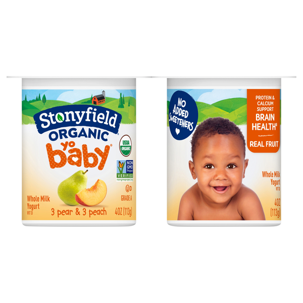 Stonyfield Organic YoBaby Whole Milk Pear & Peach Yogurt Cup - 6 ct