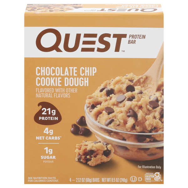 Quest Keto Friendly Chocolate Chip Cookie Dough 21g Protein Bar - 4 ct