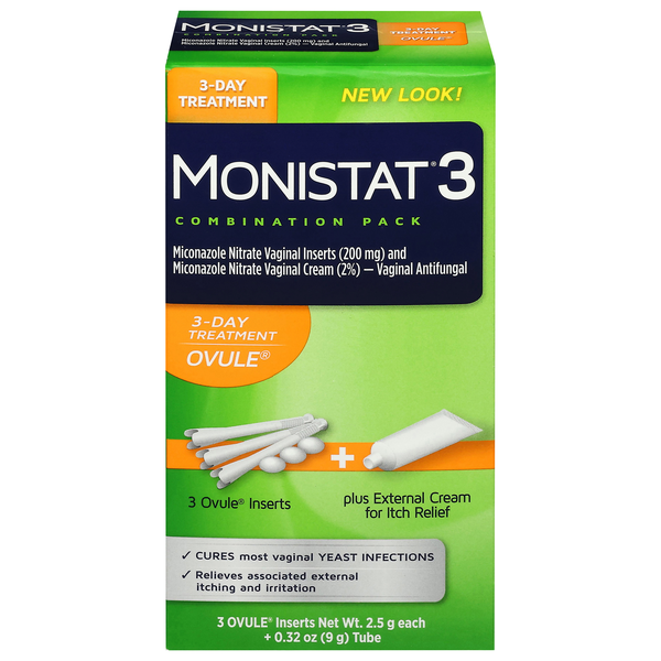 Monistat 3 Ovule Vaginal Antifungal Inserts Plus Itch Relief Cream
