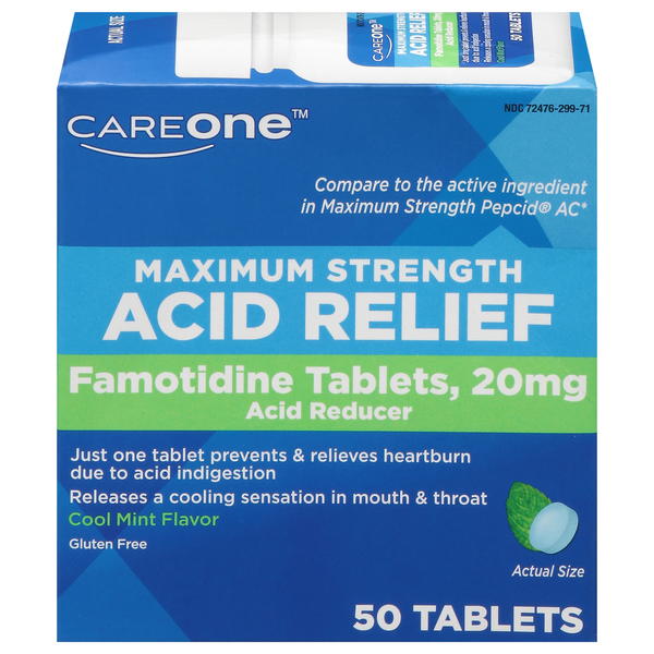 CareOne Gluten Free Acid Reducer Famotidine 20 mg Tablets Maximum Strength