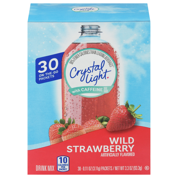 Crystal Light On The Go Packets Drink Mix Caffeine Wild Strawberry 30 ct