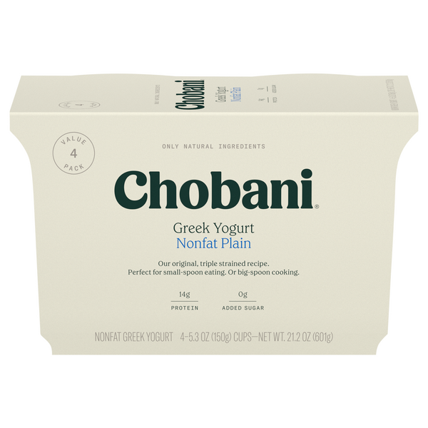 Chobani Non Fat Plain Greek Yogurt Cups - 4 ct