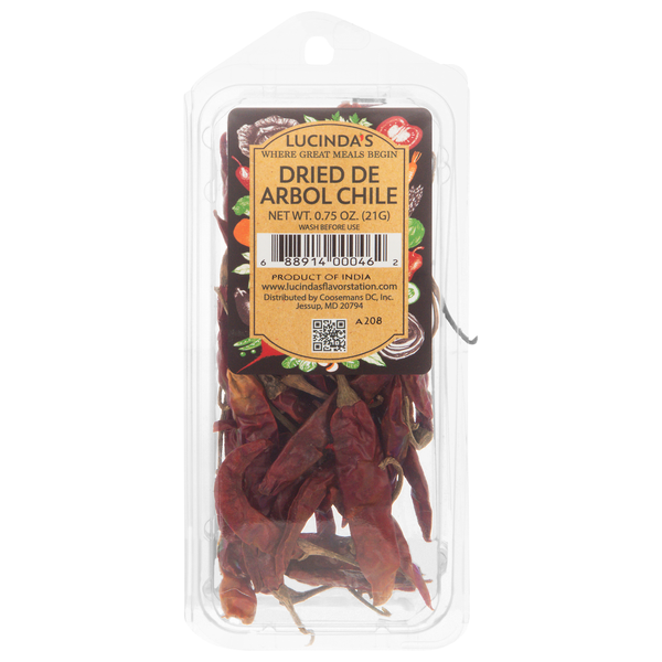 Lucinda's Dried De Arbol Chile Pepper
