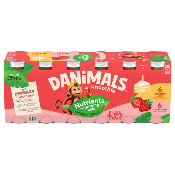 Danimals Smoothie Strawberry & Birthday Cake Yogurt Drink - 12 pk