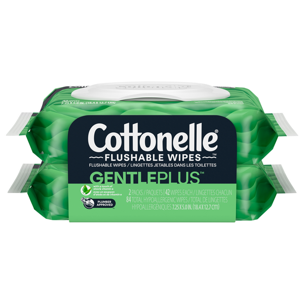 Cottonelle GentlePlus Flushable Wipes with Aloe 42 ct ea - 2 pk
