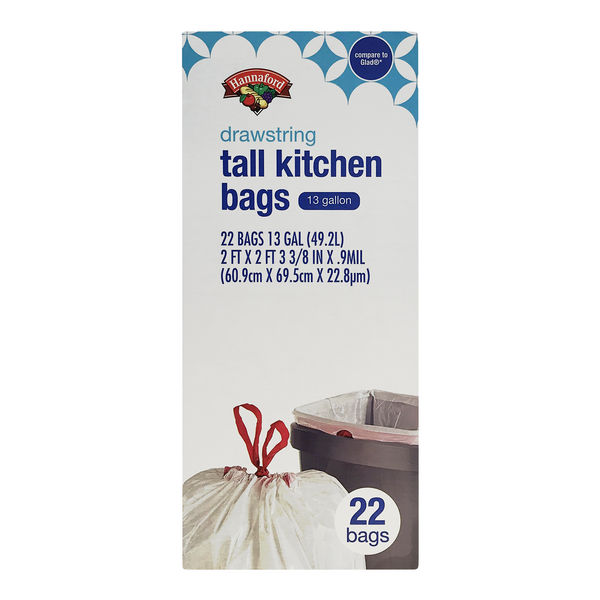 Hannaford Tall Kitchen Bags Drawstring 13 Gallon