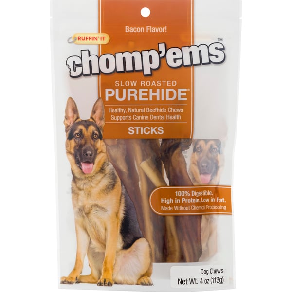 Ruffin' It Chomp'ems Slow Roasted Bacon Sticks Dog Chews