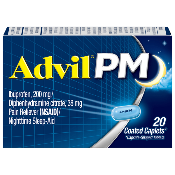 Advil PM Ibuprofen Pain Relief 200 mg Coated Caplets