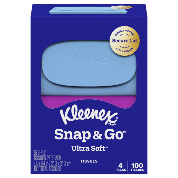 Kleenex Snap & Go Ultra Soft 3-Ply Facial Tissues 25 ct ea - 4 pk