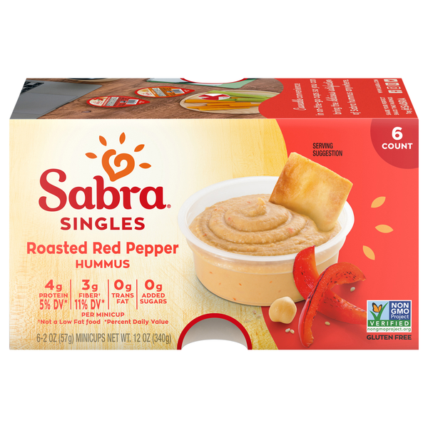 Sabra Gluten Free Roasted Red Pepper Hummus Single Cups - 6 ct